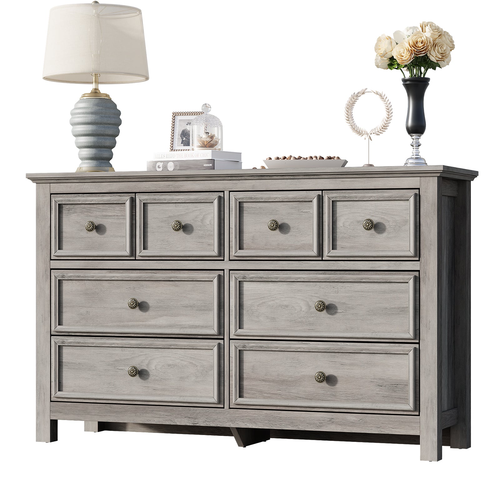 LGHM 8 Drawer Dresser for Bedroom, Farmhouse Long Chest of Drawers for