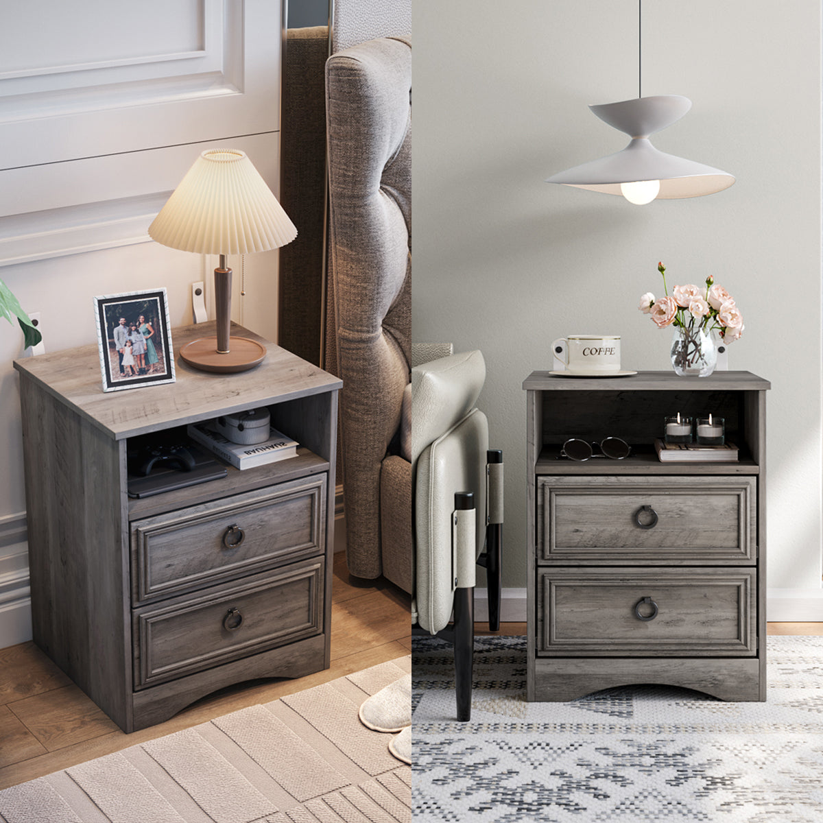 3 piece dresser set grey LGHM 3 Piece Bedroom Dresser Set with 10 Drawer Dresser and 2 Drawer Nightstands, Engineered Wood, Gray Wash