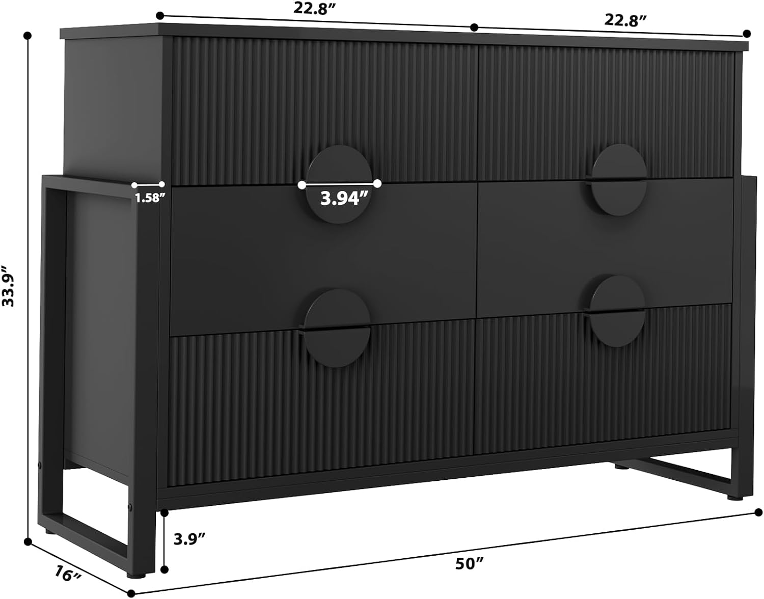 3 Piece Bedroom Dresser and Nightstand Set, Fluted Wide Chest of Drawers, Bed Side Table with LED Lights
