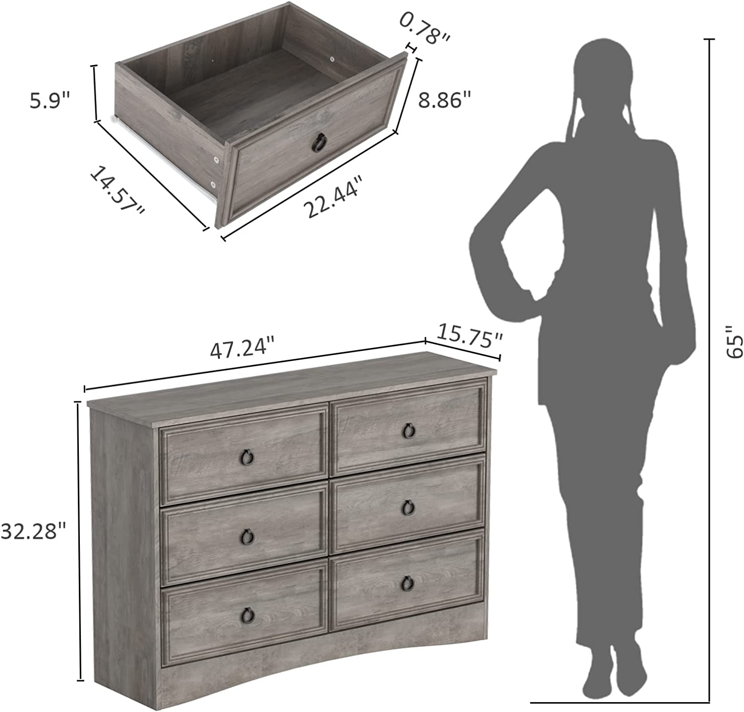 LGHM Large 6 Drawer Dresser Grey LGHM Large 6 Drawer Dresser Grey