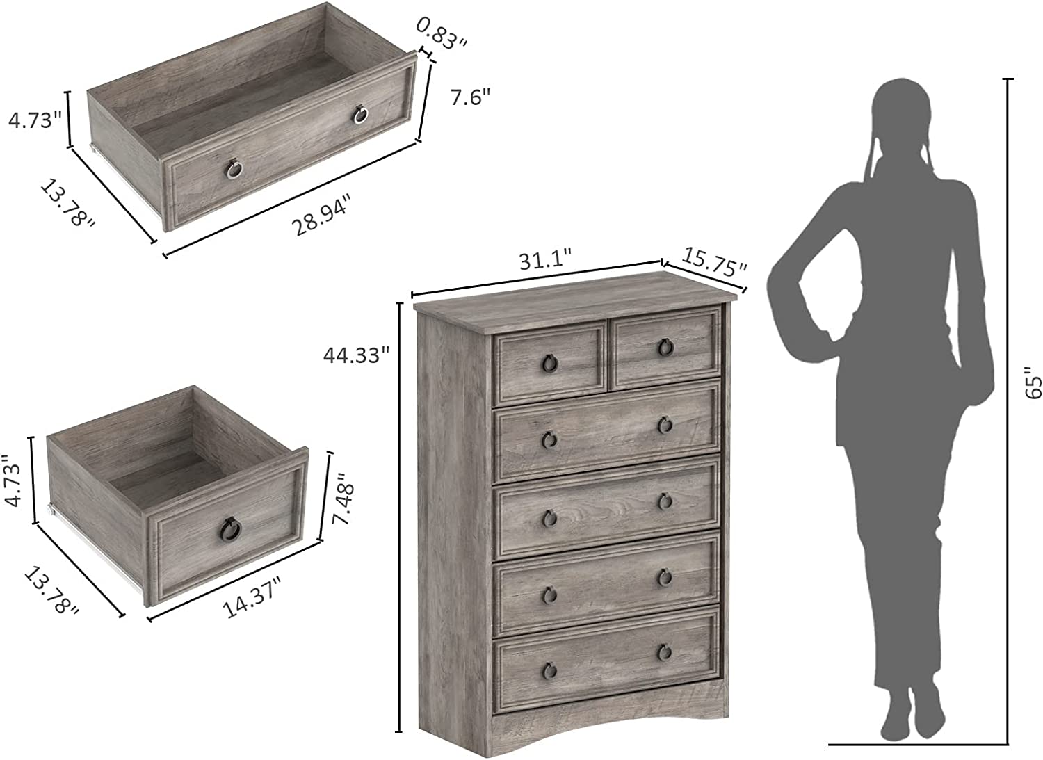 Modern 6 Drawer Dresser, Dressers for Bedroom – LGHM