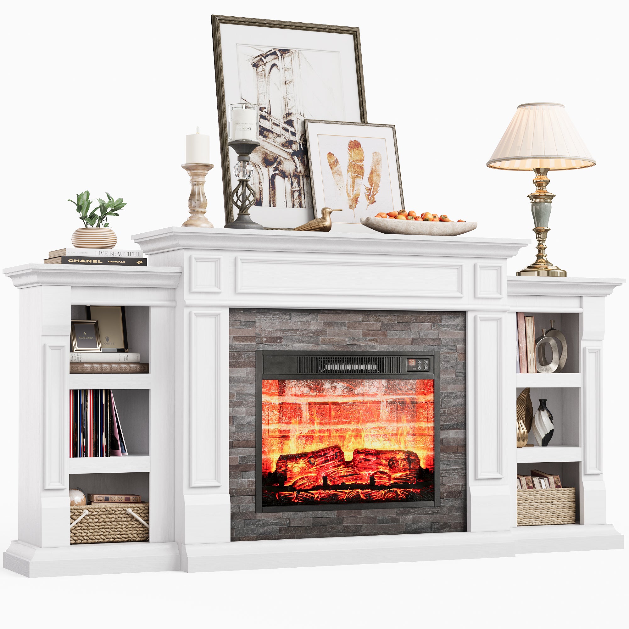 LGHM 70" Electric Fireplace with Mantel, Fireplace TV Stand for Living Room