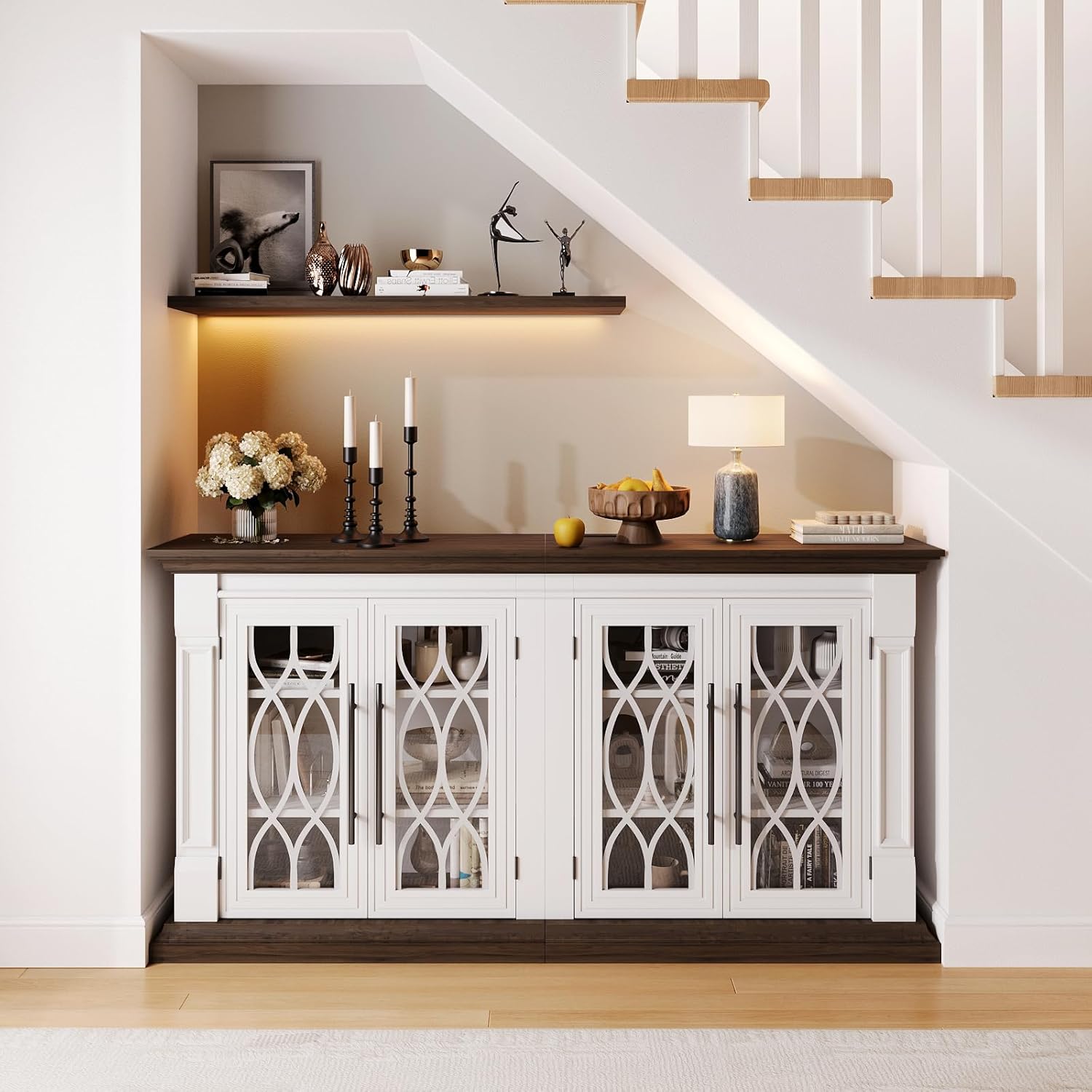 LGHM 104" Fireplace TV Stand with for TVs Up to 100 Inch, 3 in 1 Electric Fireplace with Mantel, Entertainment Center with Storage, 30'' Fireplace Heater Insert with 3D Flame Effect for Living Room