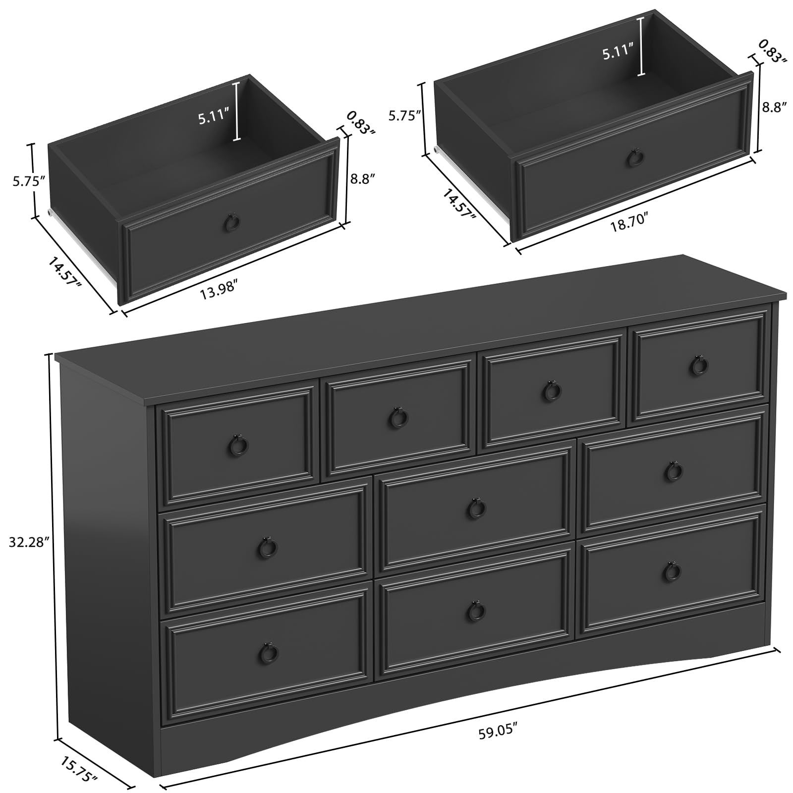 Modern 10 Drawer Dresser, Dressers for Bedroom,Black LGHM Modern 10 Drawer Dresser, Dressers for Bedroom,Black LGHM