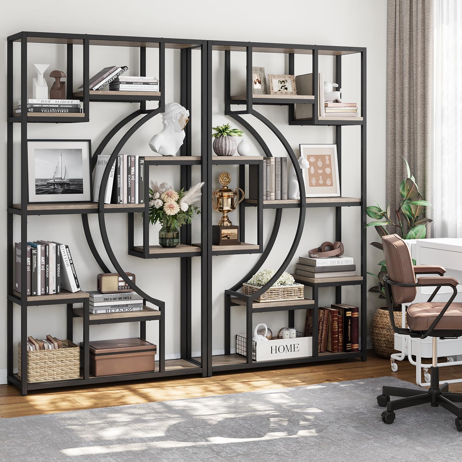 70.8 Inch Tall Book Shelf, Etagere Bookcase with 9 Storage Shelves, Wide Display Shelf, Wood Bookshelf Living Room and Home Office