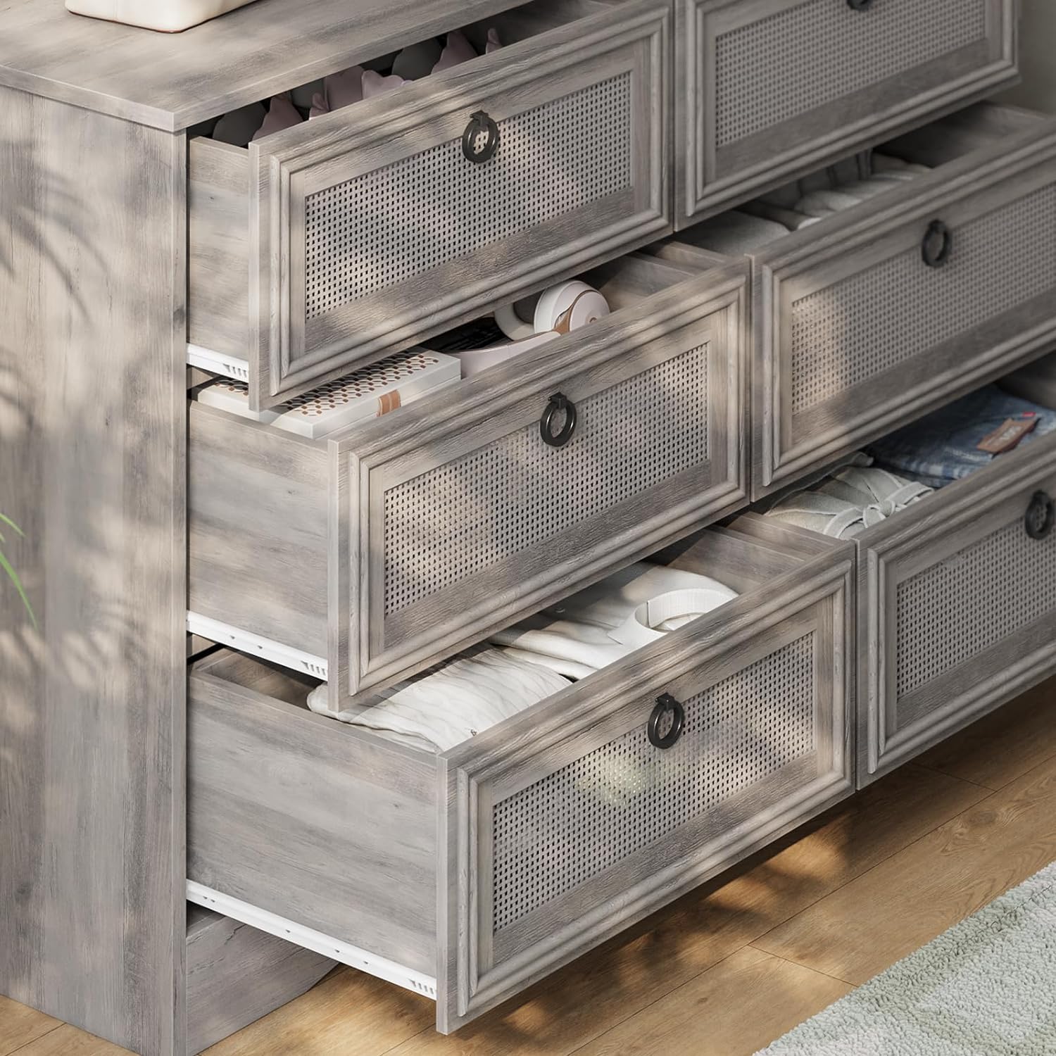 grey wicker dresser 6 Drawer Rattan Dresser, Narrow Wicker Chest of Drawer with Railed Edge - Bed Bath & Beyond