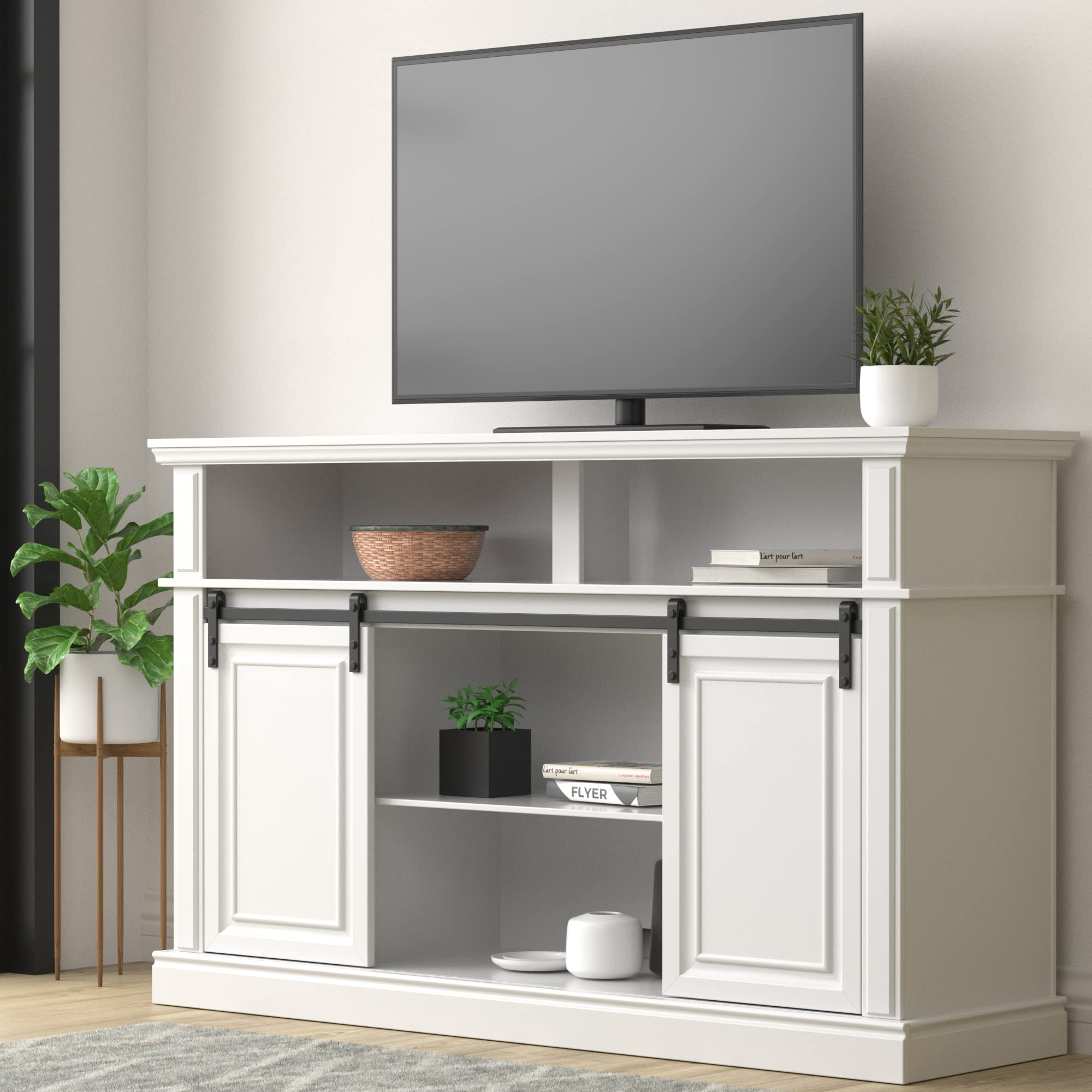 LGHM Raised Panel Molding TV Stand, Entertainment Center for 65 inch TV White