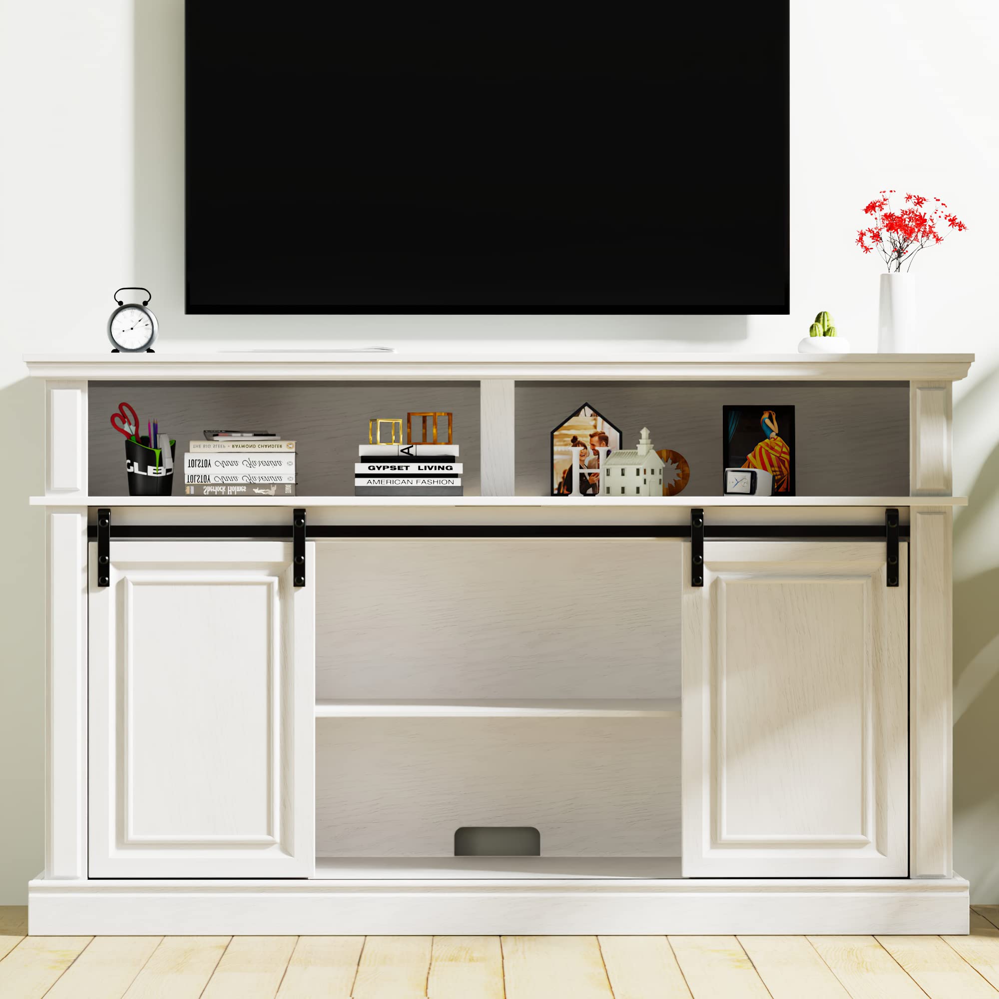 LGHM Raised Panel Molding TV Stand, Entertainment Center for 65 inch TV White