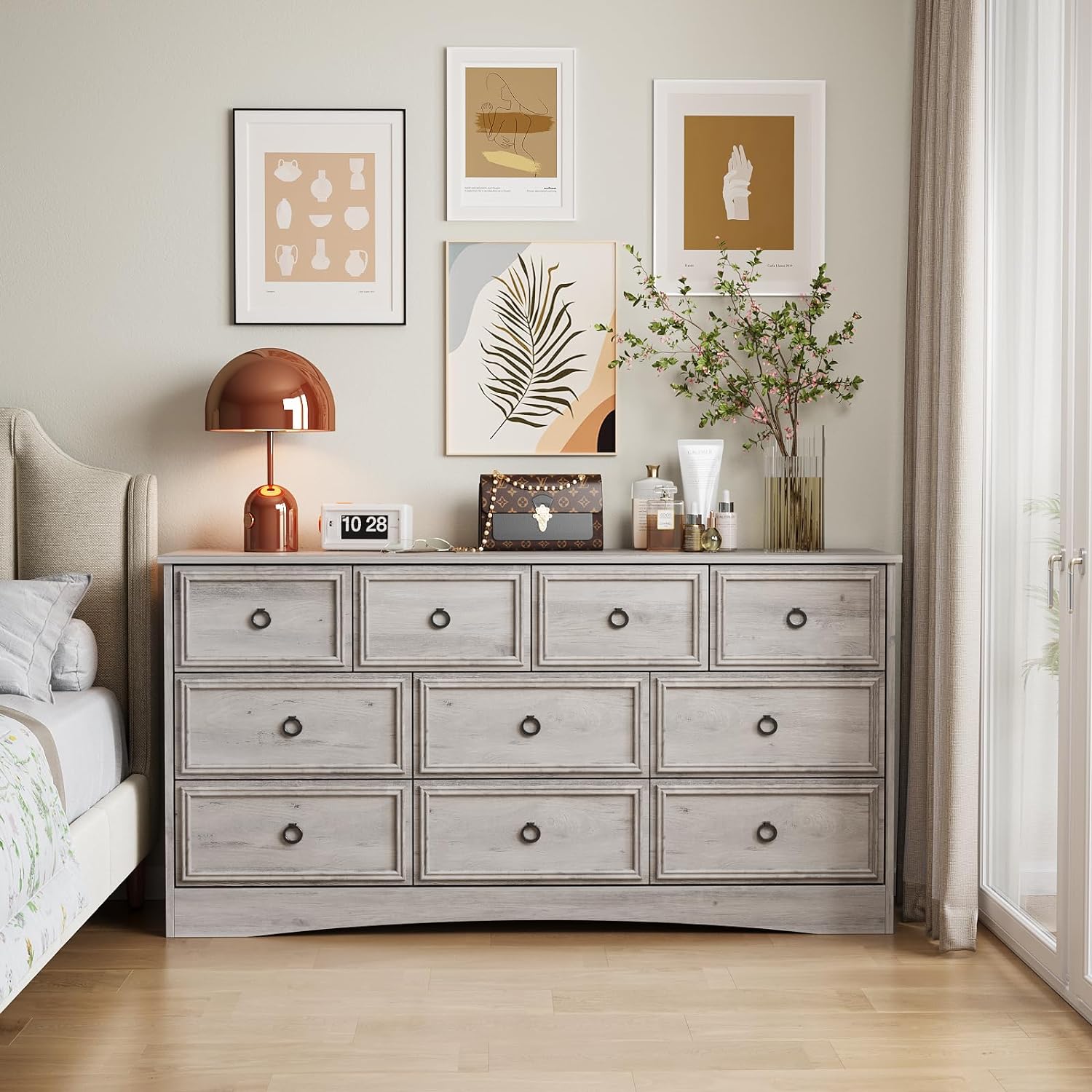 10 drawer dresser modern 10 Drawer Dresser for Bedroom, 59 in Farmhouse Rattan Dressers & Chests of Drawe